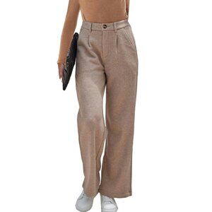 Fleece Lined Wide Leg Work Pants High Waisted Winter Warm Slacks